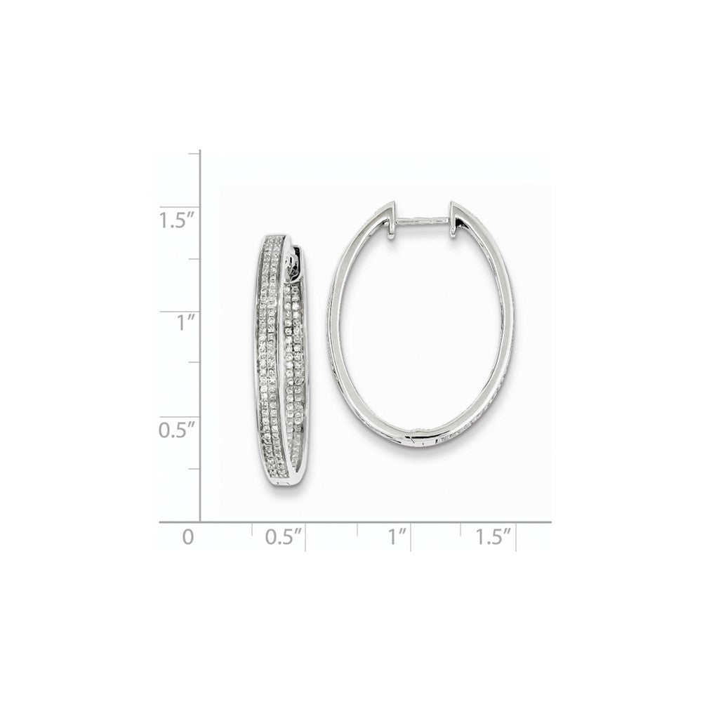 Sterling Silver Diamond Oval Hinged Hoop Earrings