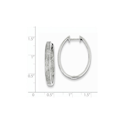 Sterling Silver Diamond Oval Hinged Hoop Earrings