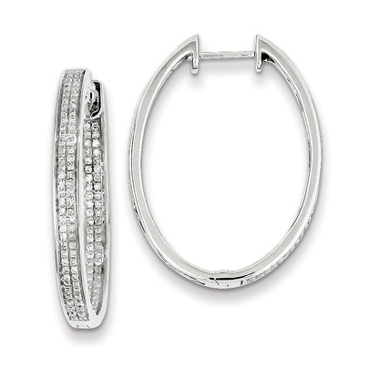 Sterling Silver Diamond Oval Hinged Hoop Earrings
