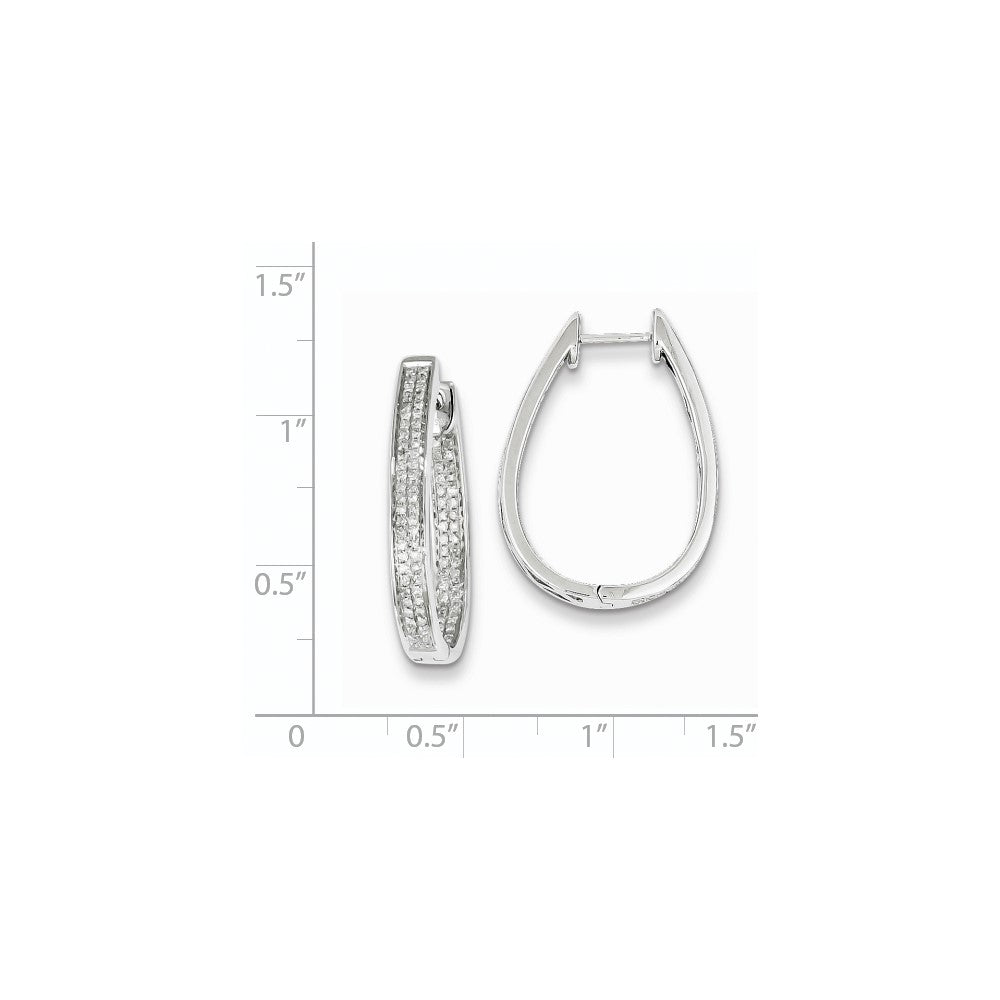 Sterling Silver Diamond Oval Hinged Hoop Earrings