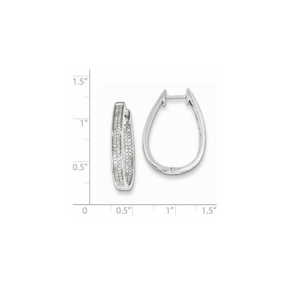 Sterling Silver Diamond Oval Hinged Hoop Earrings