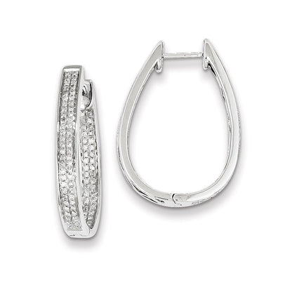 Sterling Silver Diamond Oval Hinged Hoop Earrings