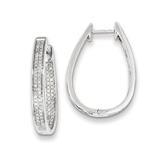 Sterling Silver Diamond Oval Hinged Hoop Earrings