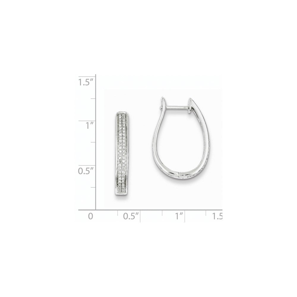 Sterling Silver Diamond Oval Hinged Hoop Earrings