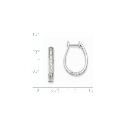 Sterling Silver Diamond Oval Hinged Hoop Earrings