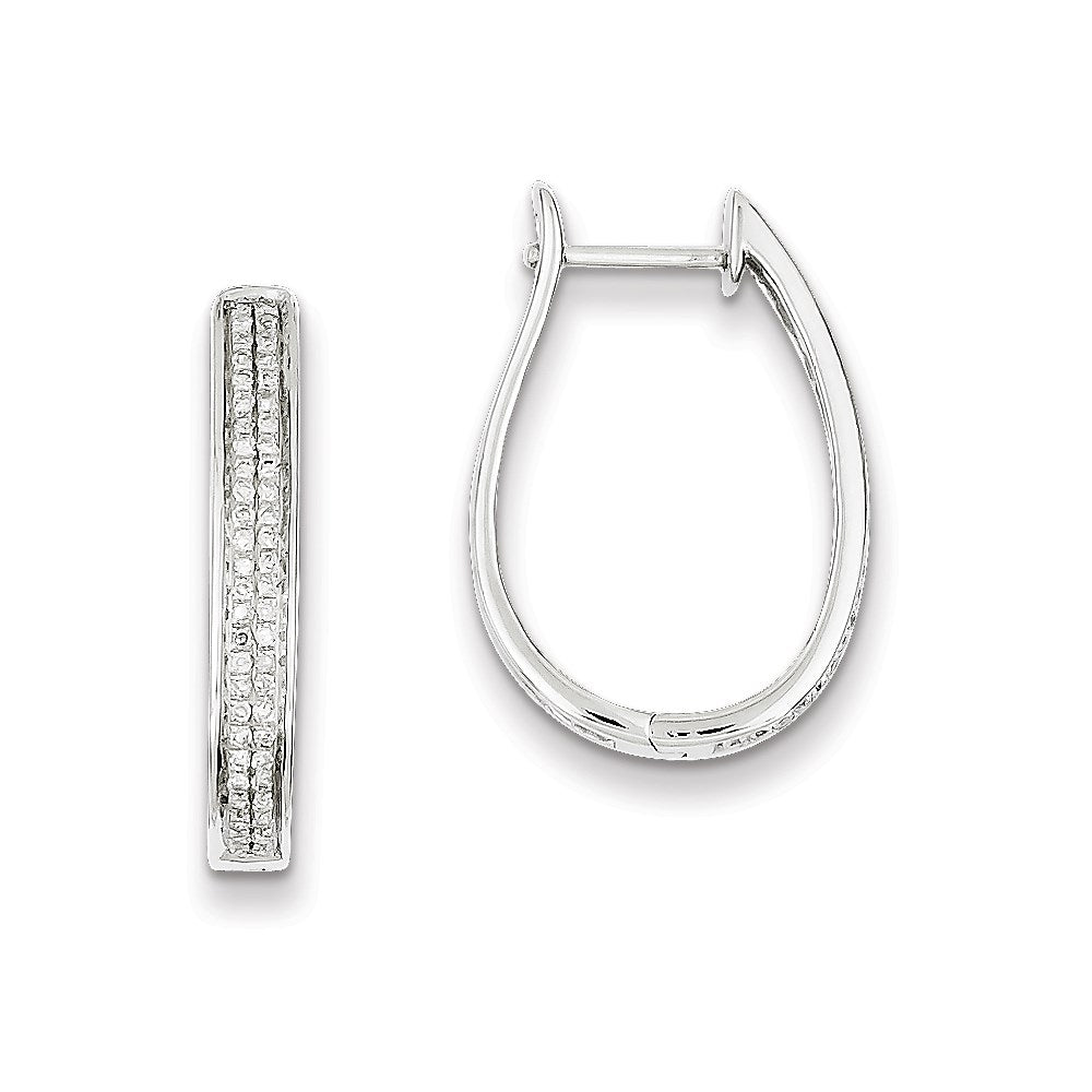 Sterling Silver Diamond Oval Hinged Hoop Earrings