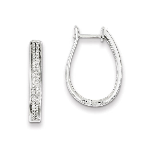 Sterling Silver Diamond Oval Hinged Hoop Earrings