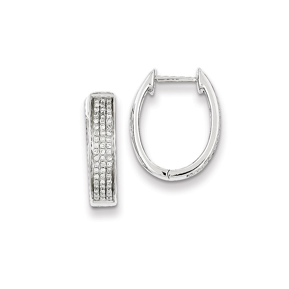 Sterling Silver Diamond Oval Hinged Hoop Earrings