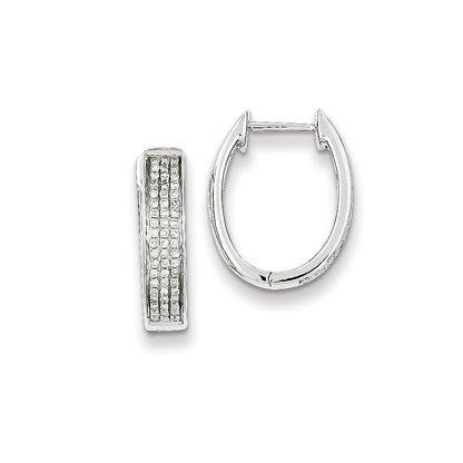 Sterling Silver Diamond Oval Hinged Hoop Earrings