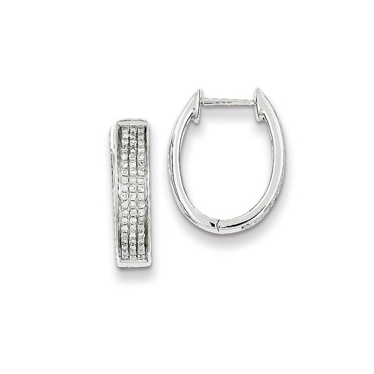 Sterling Silver Diamond Oval Hinged Hoop Earrings