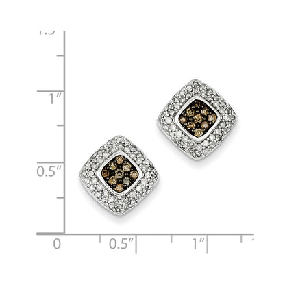 Sterling Silver Champagne Diamond Square Post Earrings
