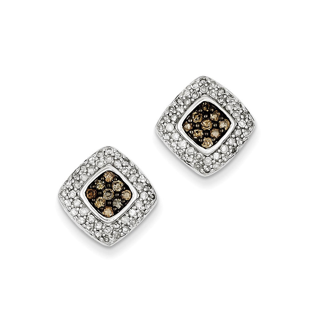 Sterling Silver Champagne Diamond Square Post Earrings