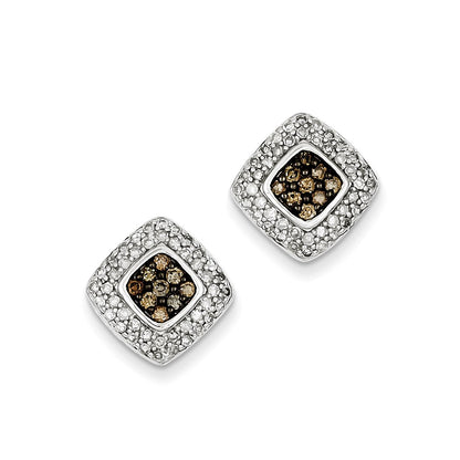 Sterling Silver Champagne Diamond Square Post Earrings