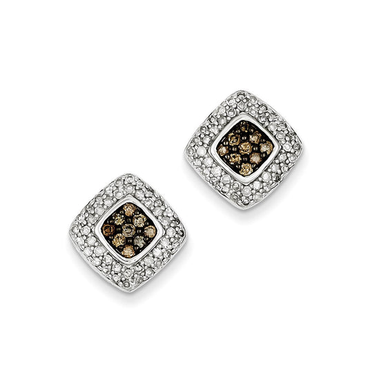 Sterling Silver Champagne Diamond Square Post Earrings