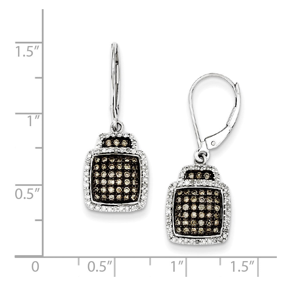 Sterling Silver Champagne Diamond Large Square Leverback Earrings