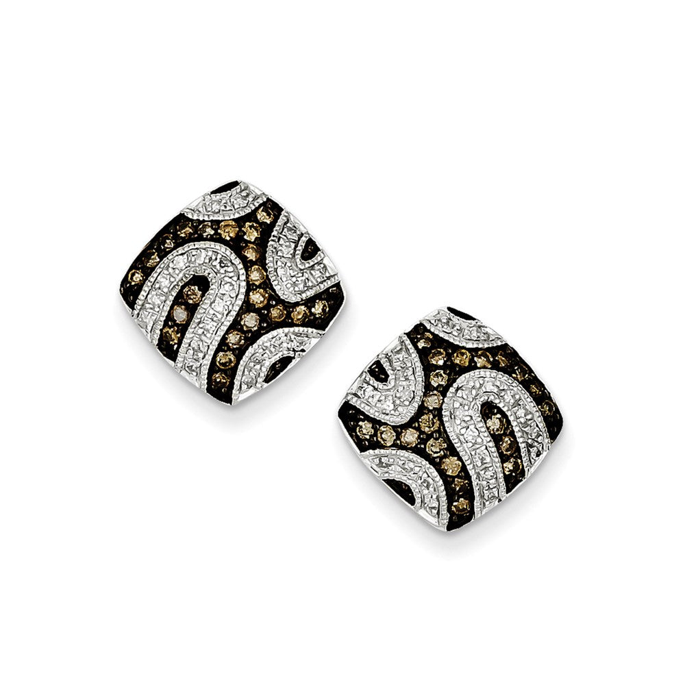 Sterling Silver Champagne Diamond Square Post Earrings