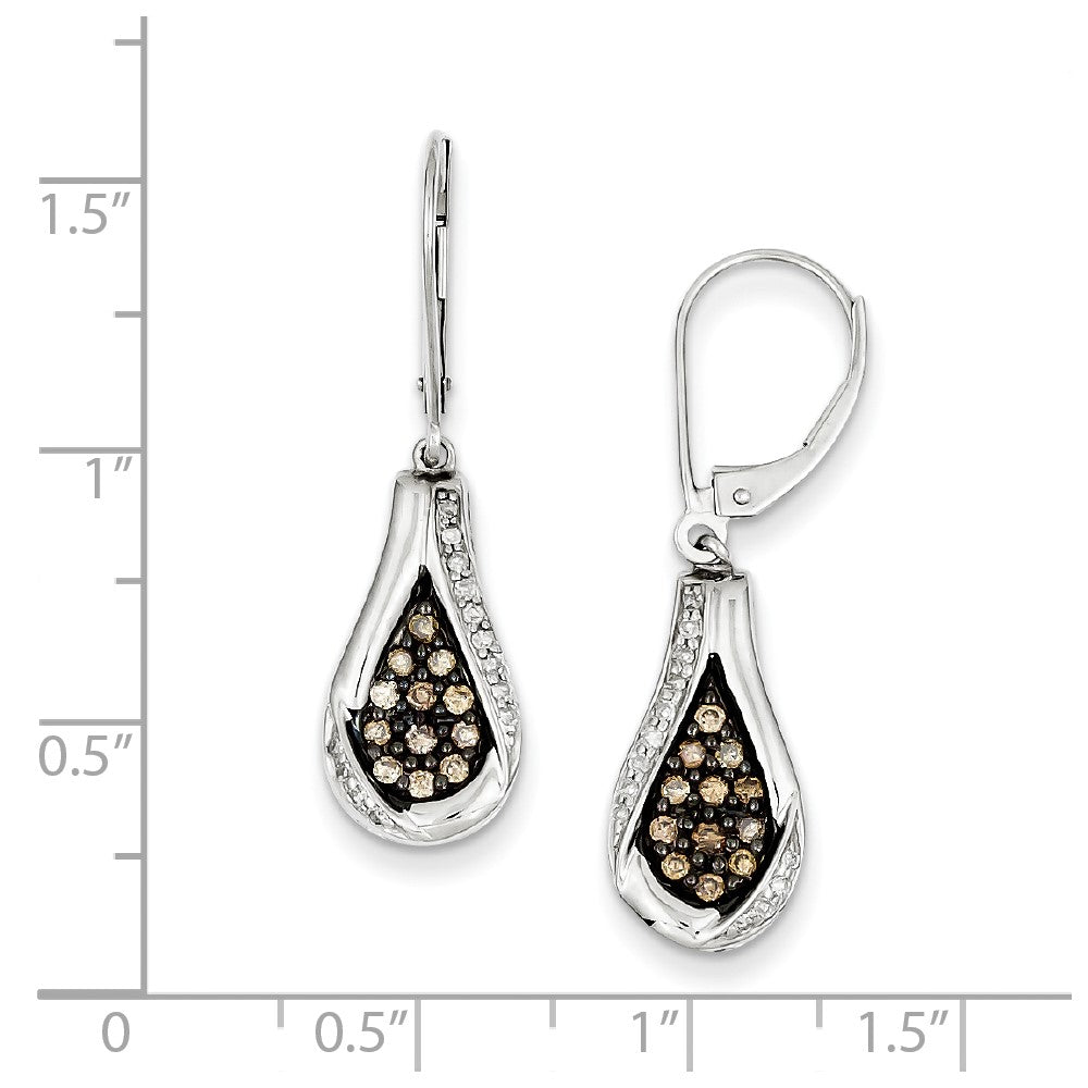 Sterling Silver Champagne Diamond Geometric Leverback Earrings