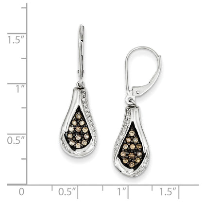 Sterling Silver Champagne Diamond Geometric Leverback Earrings