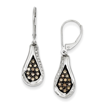 Sterling Silver Champagne Diamond Geometric Leverback Earrings