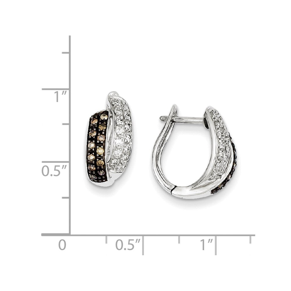 Sterling Silver Champagne Diamond Leverback Hoop Earrings