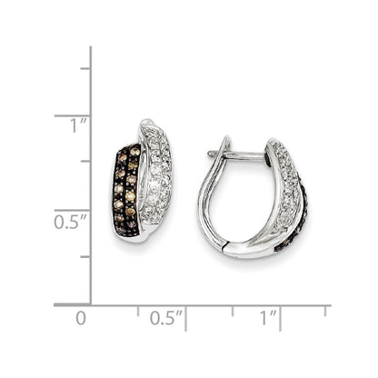 Sterling Silver Champagne Diamond Leverback Hoop Earrings