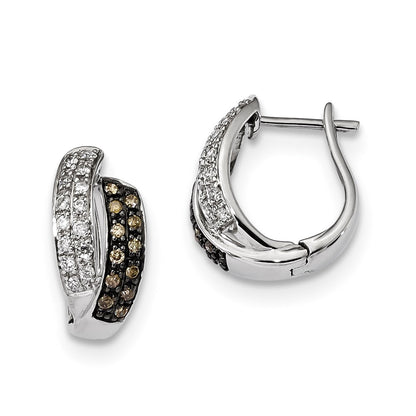 Sterling Silver Champagne Diamond Leverback Hoop Earrings