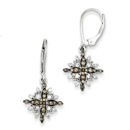Sterling Silver White u0026 Champagne Diamond Leverback Earrings