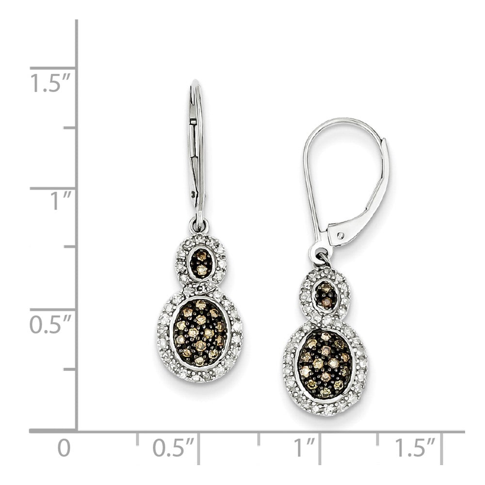 Sterling Silver Champagne Diamond Oval Leverback Earrings