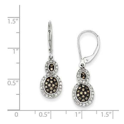 Sterling Silver Champagne Diamond Oval Leverback Earrings