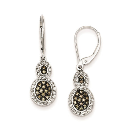 Sterling Silver Champagne Diamond Oval Leverback Earrings