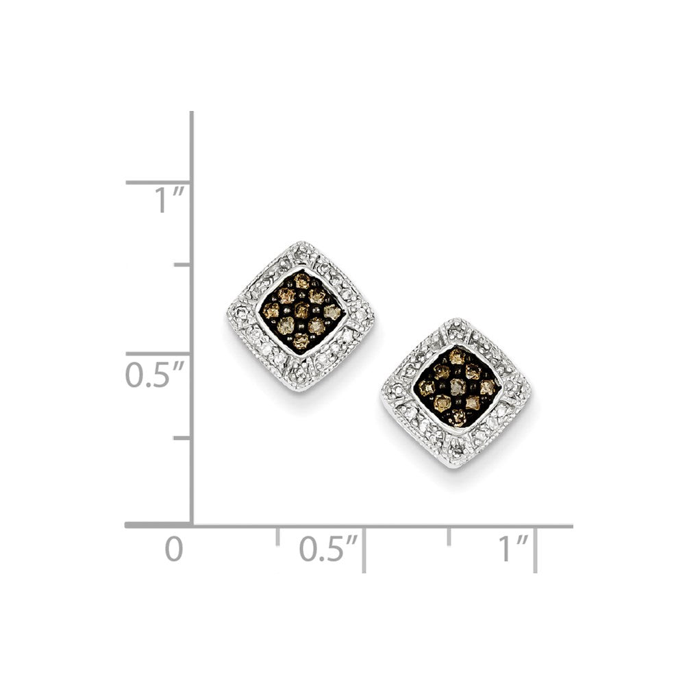Sterling Silver Champagne Diamond Small Square Post Earrings