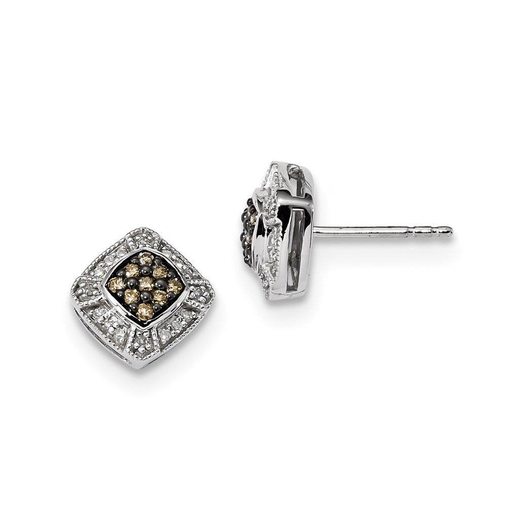 Sterling Silver Champagne Diamond Small Square Post Earrings