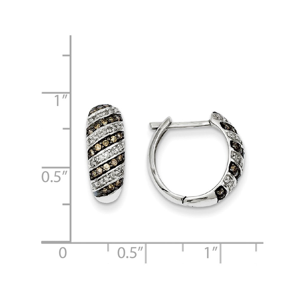 Sterling Silver Champagne Diamond Leverback Hoop Earrings