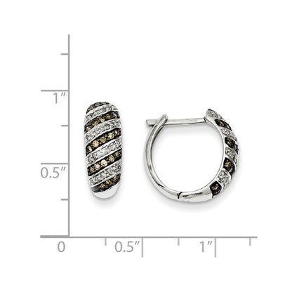 Sterling Silver Champagne Diamond Leverback Hoop Earrings