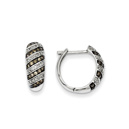 Sterling Silver Champagne Diamond Leverback Hoop Earrings