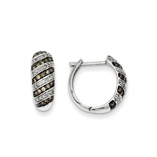 Sterling Silver Champagne Diamond Leverback Hoop Earrings