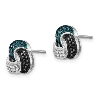 Sterling Silver Rhodium Plated Blue/Black/White Diamond Earrings