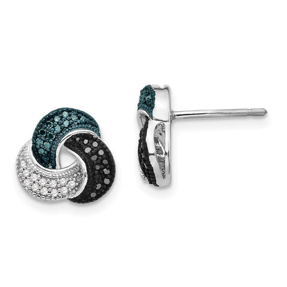 Sterling Silver Rhodium Plated Blue/Black/White Diamond Earrings