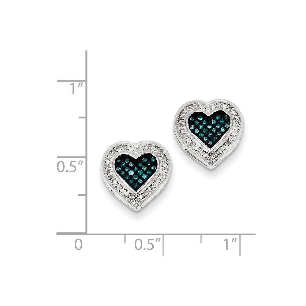 Sterling Silver Blue and White Diamond Heart Post Earrings