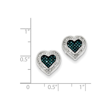 Sterling Silver Blue and White Diamond Heart Post Earrings