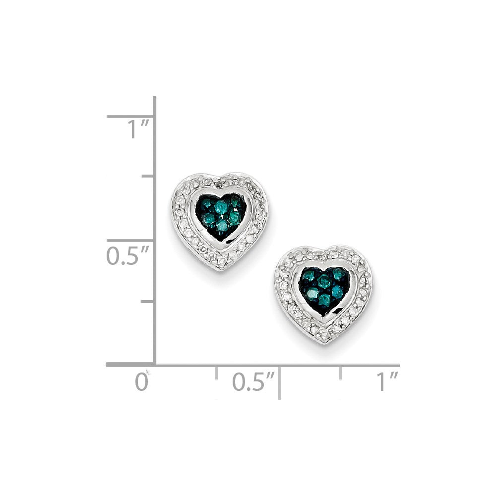Sterling Silver Blue Diamond Small Heart Post Earrings