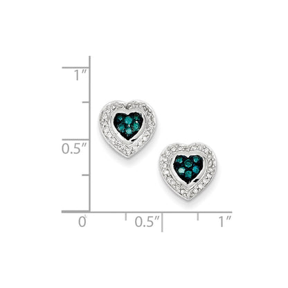 Sterling Silver Blue Diamond Small Heart Post Earrings