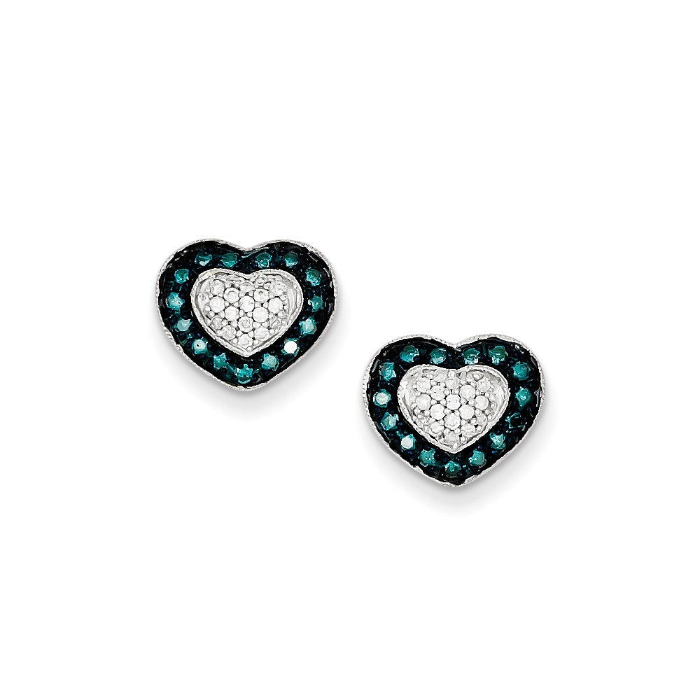 Sterling Silver Blue and White Diamond Earrings