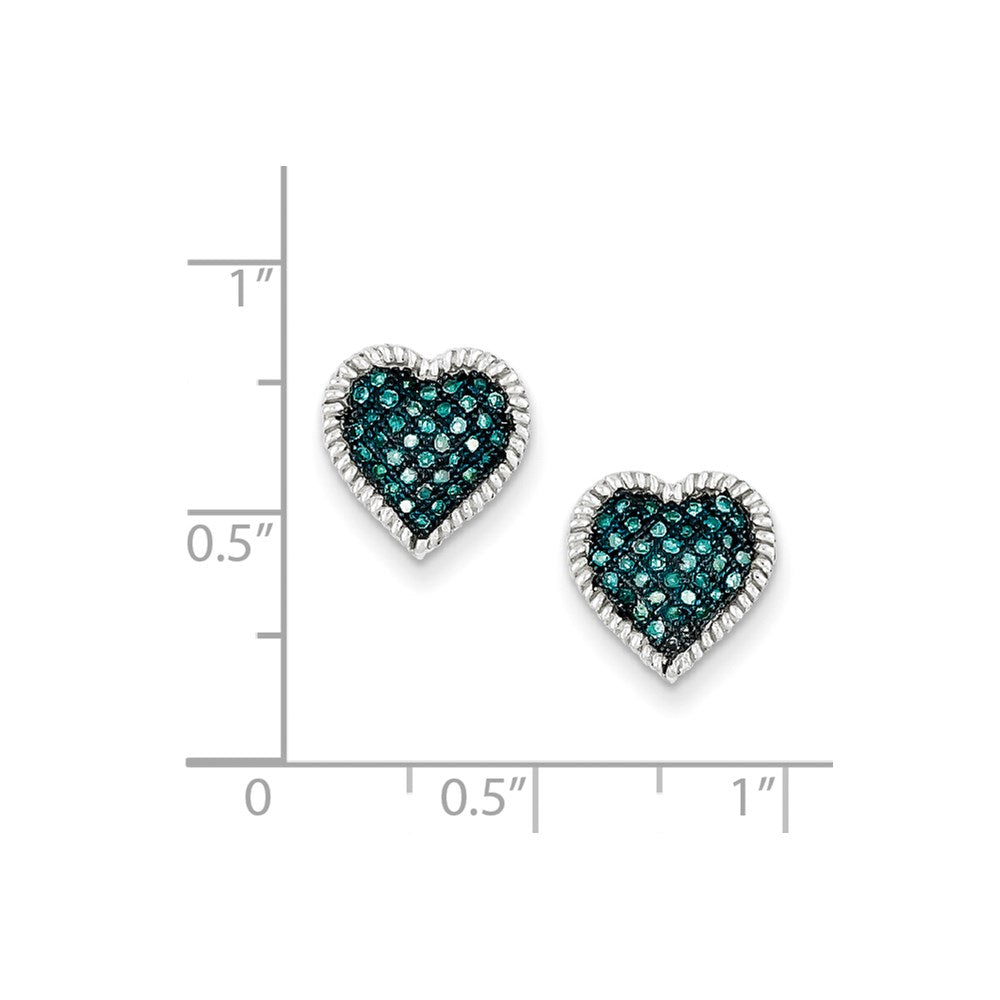 Sterling Silver Blue Diamond Heart Post Earrings