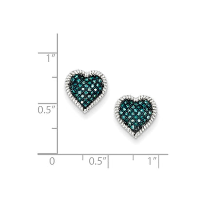 Sterling Silver Blue Diamond Heart Post Earrings