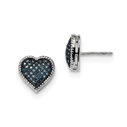 Sterling Silver Blue Diamond Heart Post Earrings
