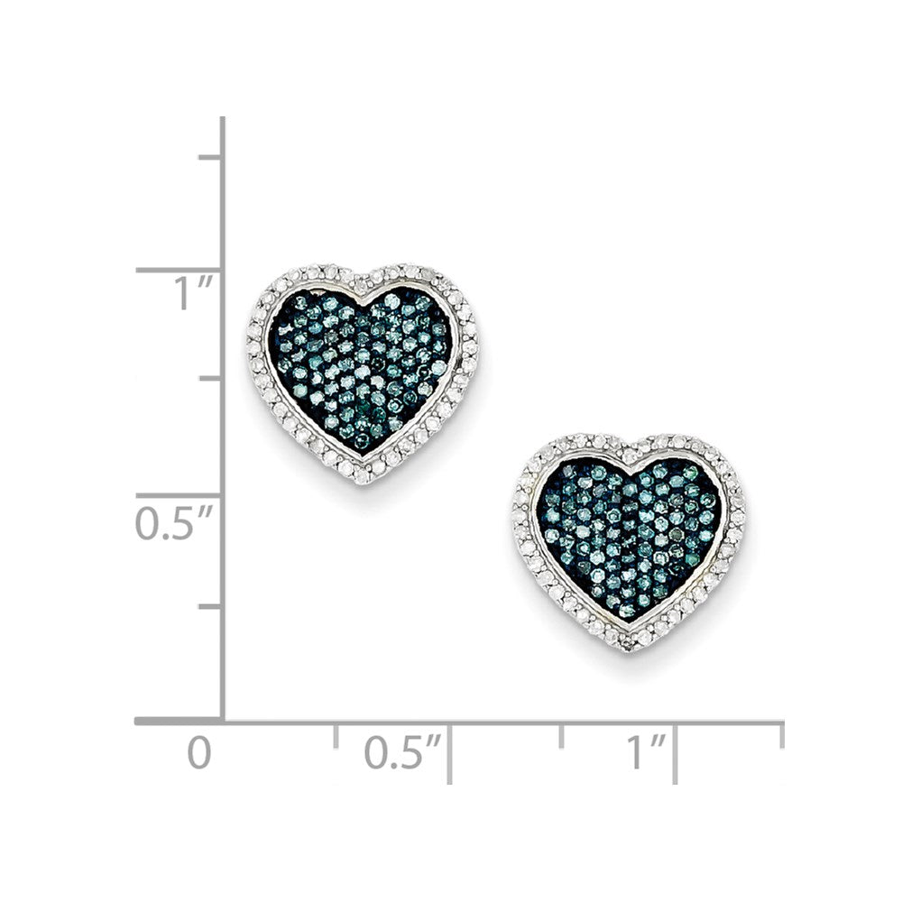 Sterling Silver Blue and White Diamond Heart Post Earrings