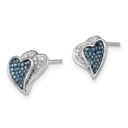 Sterling Silver Rhodium Plated Blue u0026 White Diamond Hearts Earrings