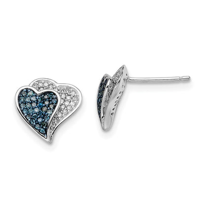 Sterling Silver Rhodium Plated Blue u0026 White Diamond Hearts Earrings