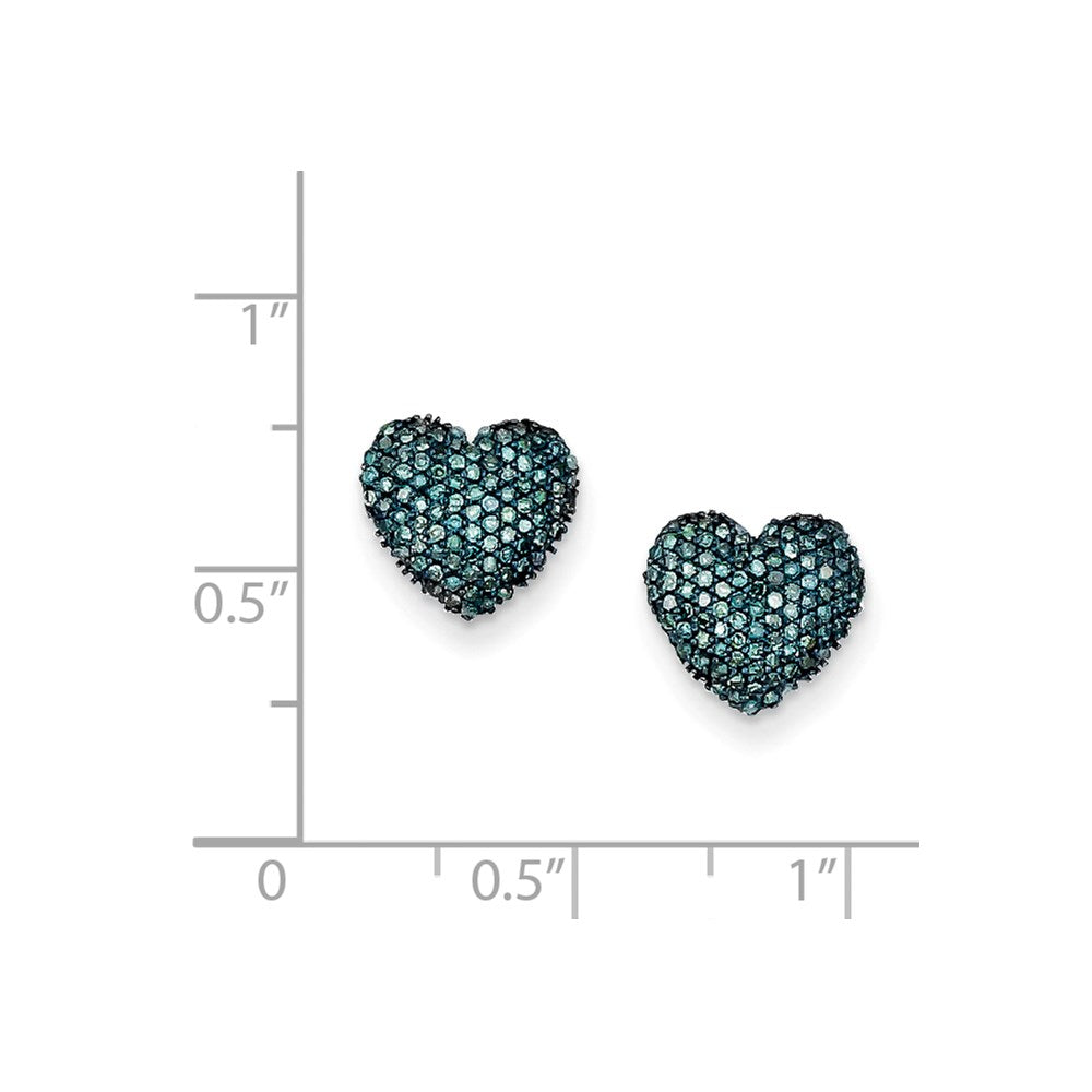 Sterling Silver Blue Diamond Heart Post Earrings